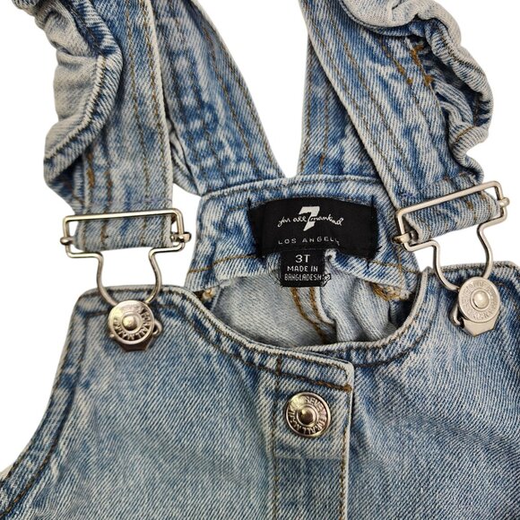 7 For All Mankind Girls Denim Overall Dress Size 3T‎ Light Wash Ruffle Straps - Picture 4 of 6